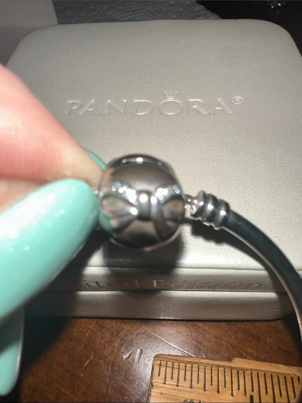 Pandora bow w/stones Silver Snake-Clasp Bangle Bracelet 9 inch